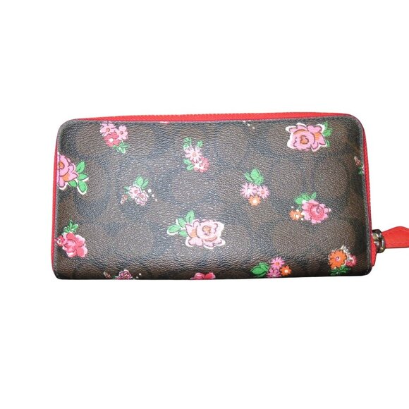 Coach Signature Floral Print Zip Around Accordion Wallet Durable Coated Canvas - Picture 2 of 9
